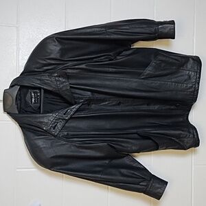Pelle NY Milano Genuine Black Leather Vintage Jacket Button Up Medium